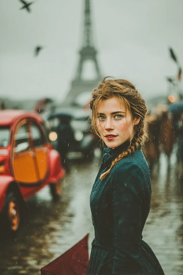 Parisian Beauty Rainy Day Portrait