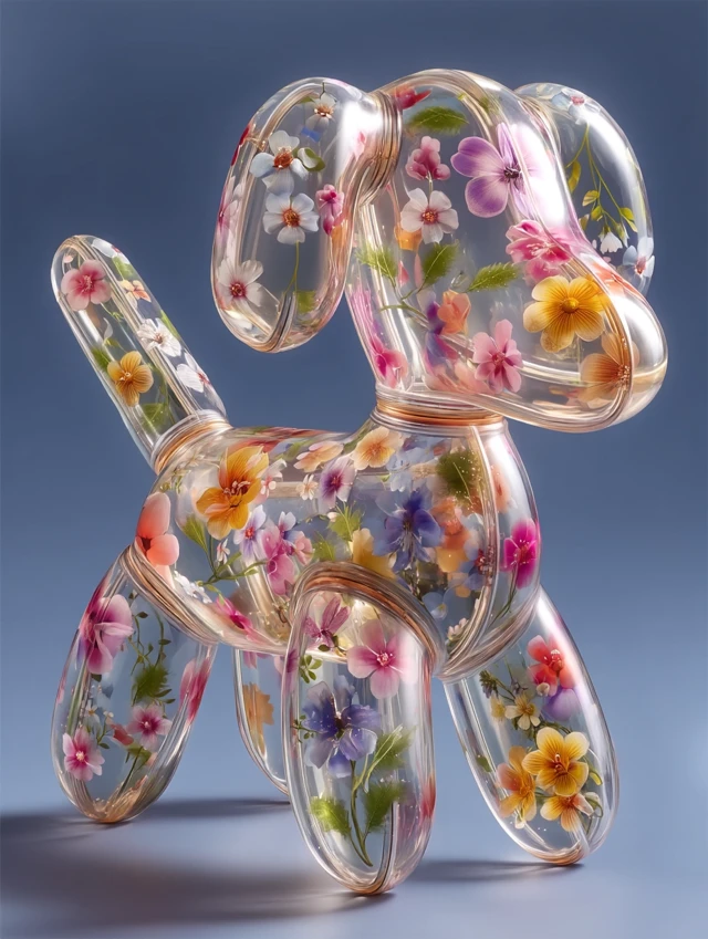 Floral Balloon Dog Sculpture Art