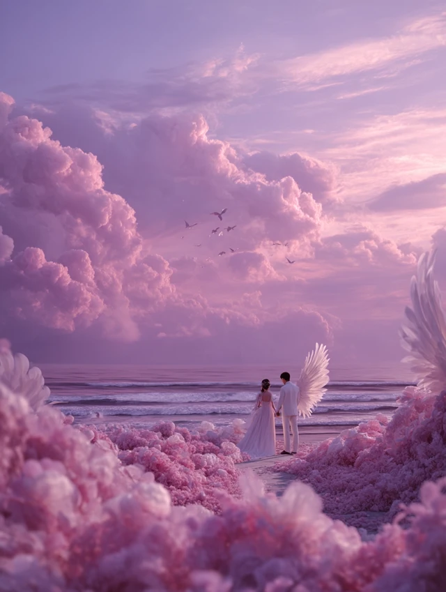 Chinese Wedding Couple on Beach Dreamy and Romantic