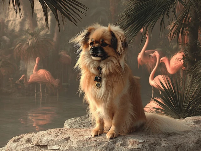 Tibetan Spaniel Dog in Tropical Paradise