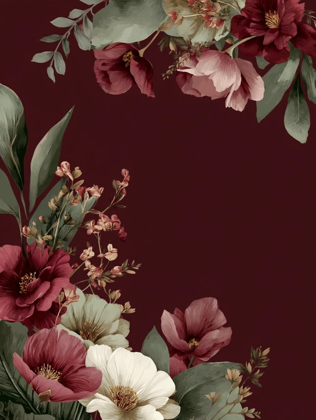Elegant Wedding Invitation Flowers and Leaves