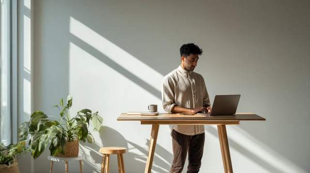 Indian Engineer Working on Laptop Minimalist Photo