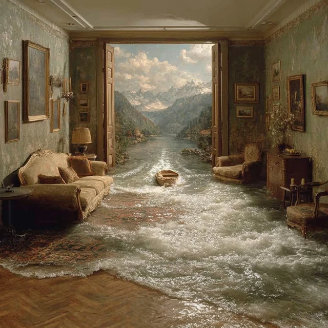 Surreal River Painting in Living Room