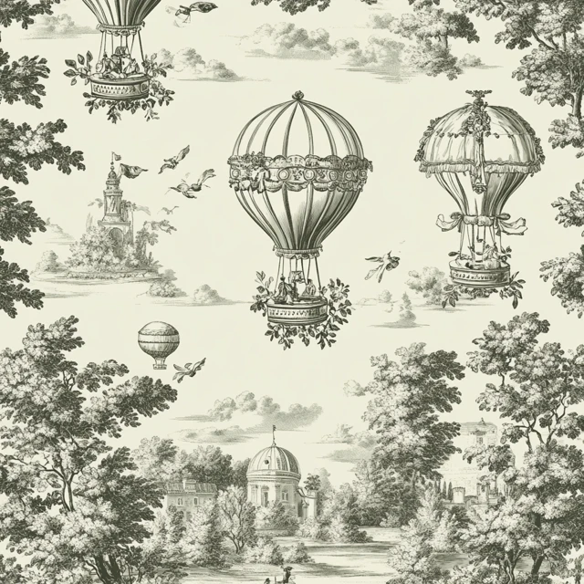 Toile de Jouy Hot Air Balloon Wallpaper