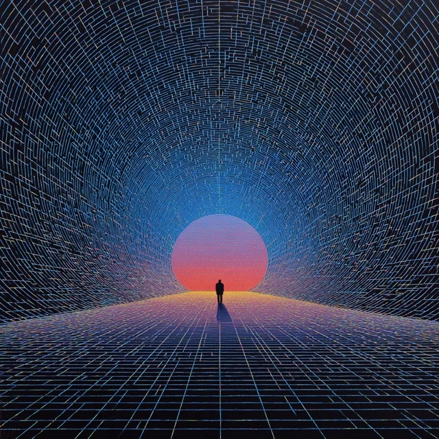 Psychedelic Tunnel Painting with Sunset Horizon
