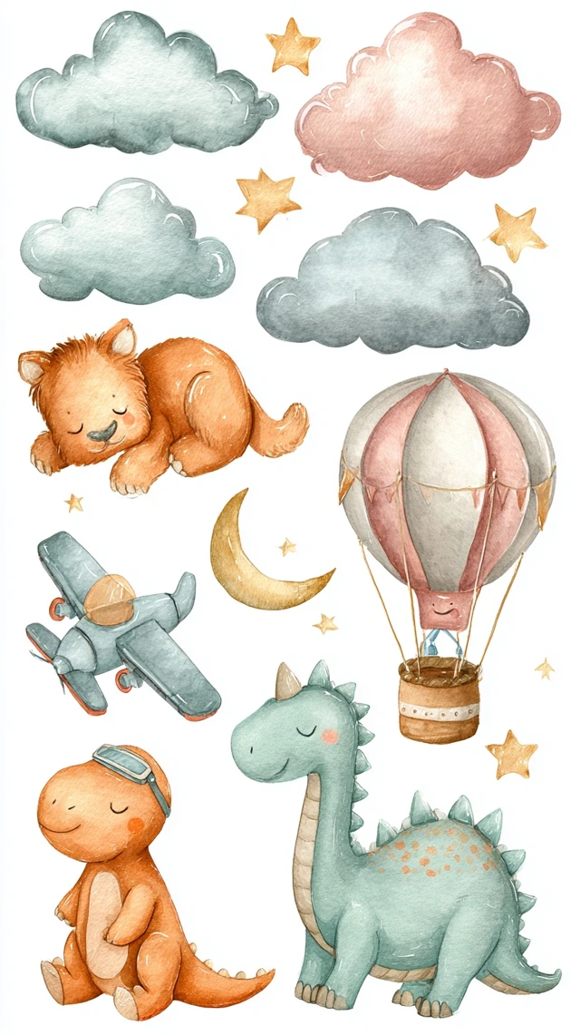 Cute Baby Clipart Watercolor Elements in Pastel Tones