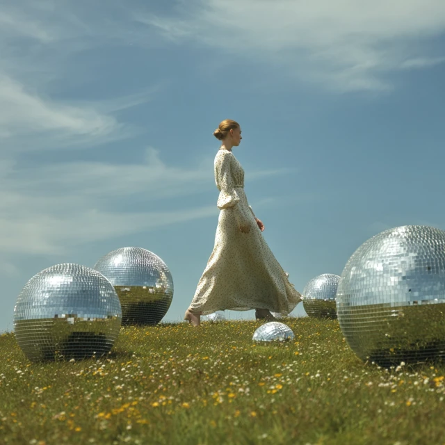 Woman in Meadow with Disco Balls Avant Garde