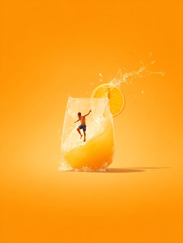 Cocktail Glass Person Balancing on Wine Concept
