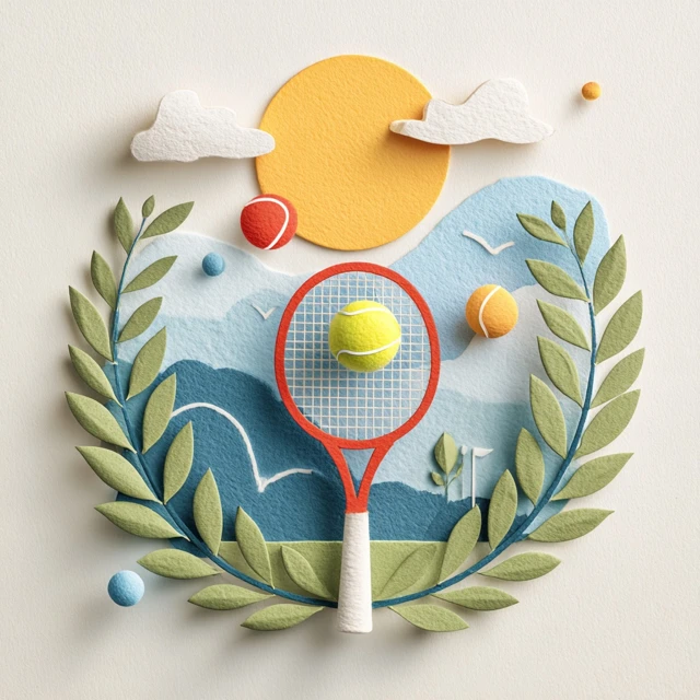 Tennis Racket with Laurel Wreath Illustration
