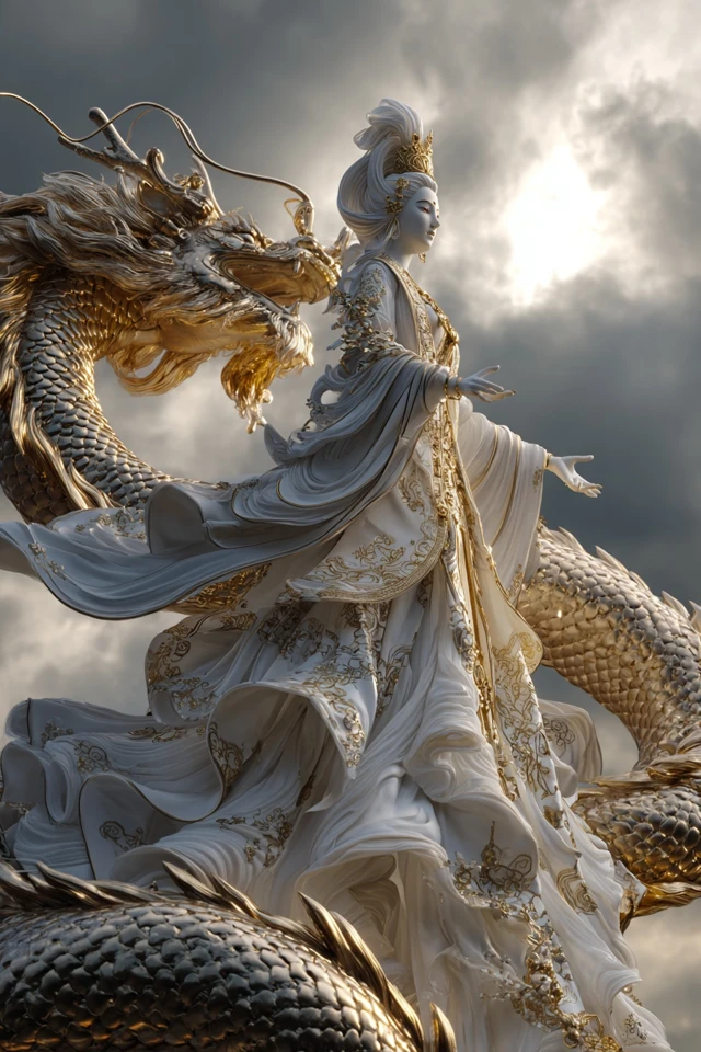 Avalokiteshvara and Dragon Divine Celestial Art