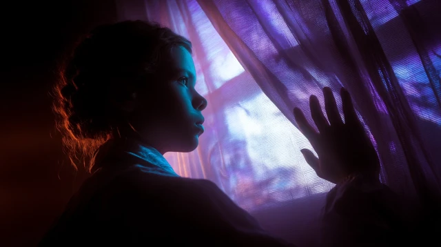 Teen Girl Silhouetted by Window Light