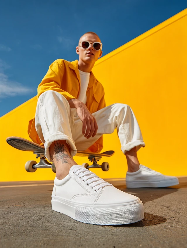 Skateboarder in White Sneakers Product Photo