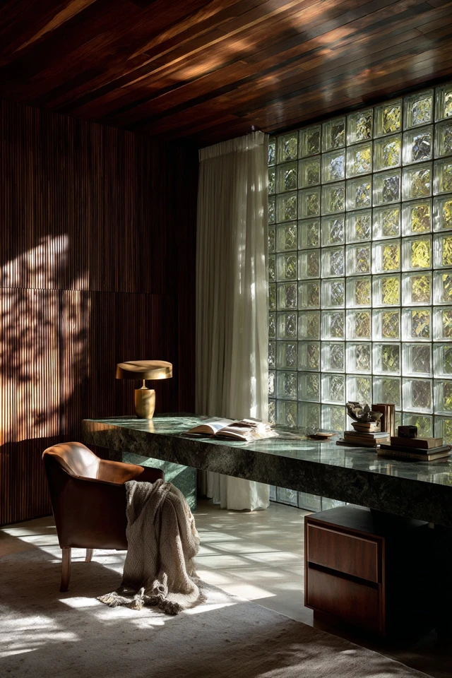 Midcentury Modern Study Natural Light Walnut Interior