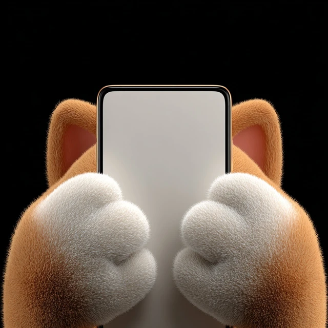 Shiba Inu Paws Holding Smartphone 3D Render