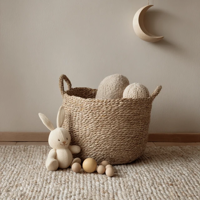 Neutral Baby Room Decor Basket with Toys