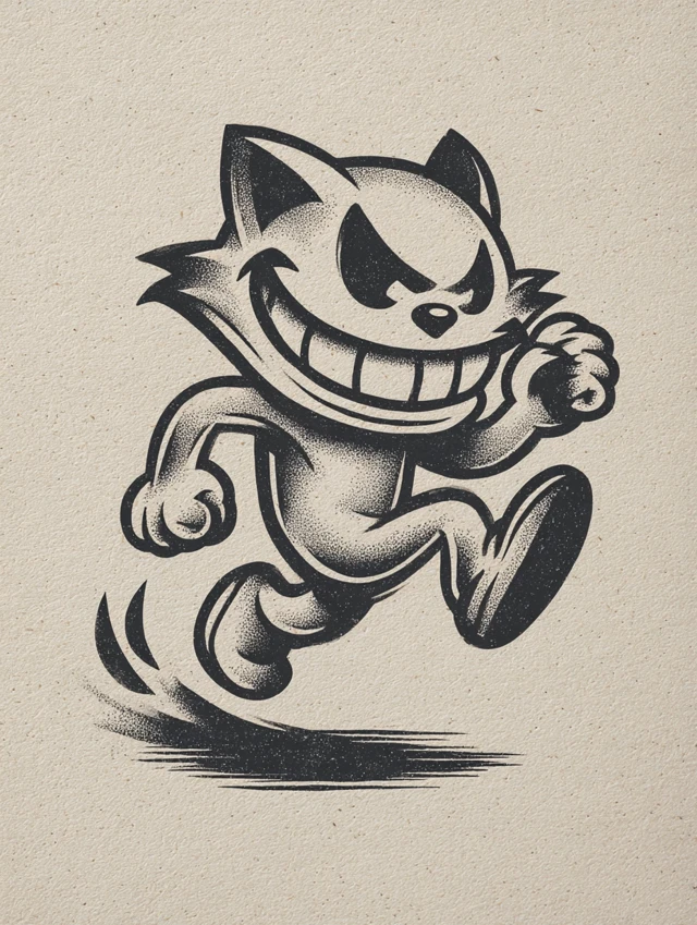 Vintage Cartoon Cat Crazy Psychotic Retro Style