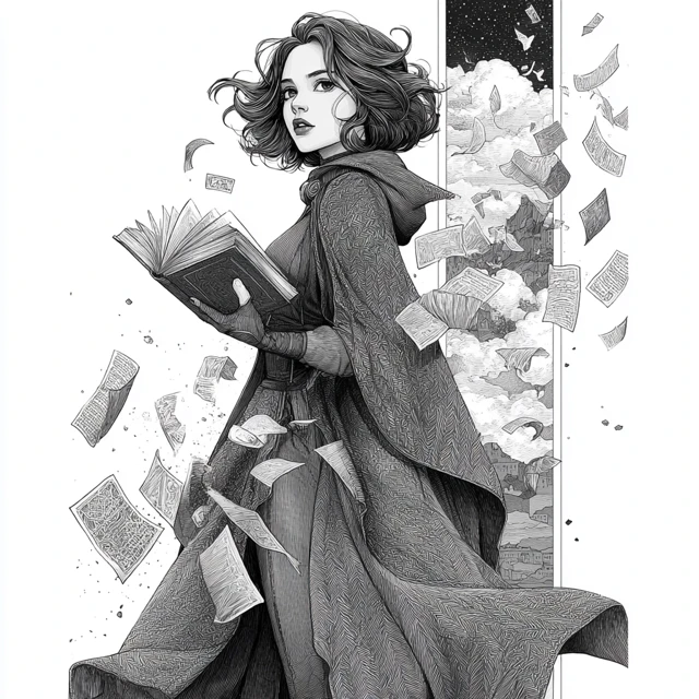 Witch Tarot Illustration Magic Book Linework