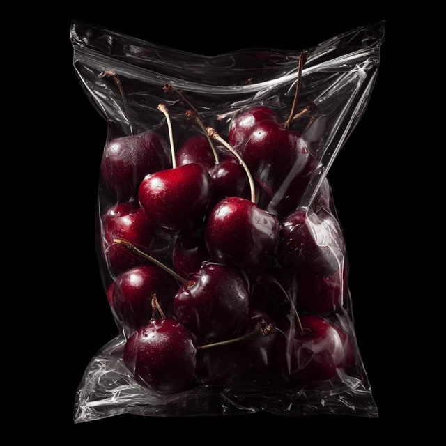 Ripe Cherries in Vacuum Sealed Bag Photography