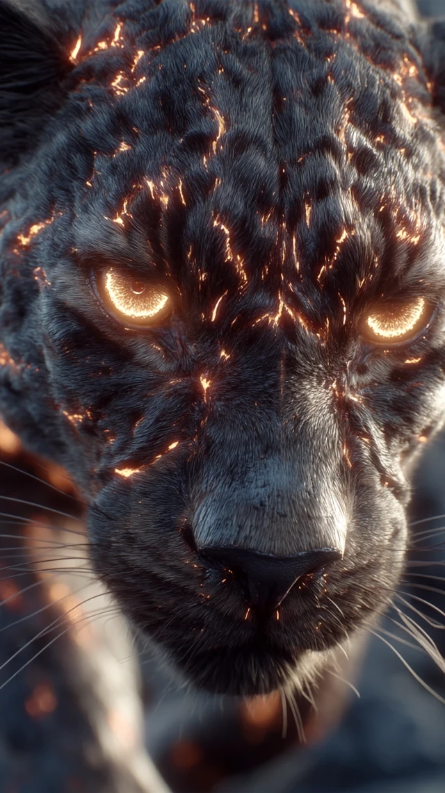 Fiery Black Panther Magma Ember Creature 4K