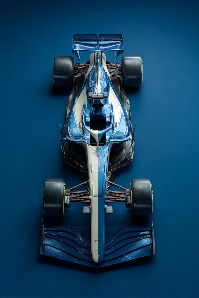 Formula 1 Car Aerial Shot Blue White Design