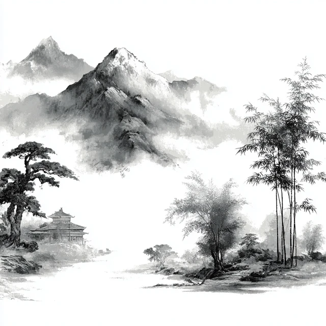 Ink Wash Painting Mountains and Rivers Scenery