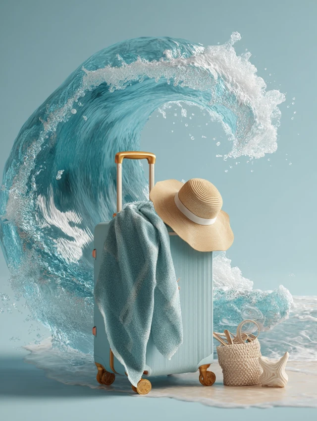Vacation Dream Suitcase Ocean Wave Beach Concept