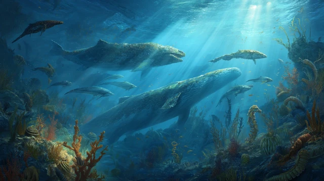 Prehistoric Underwater Scene Early Whale Ancestors
