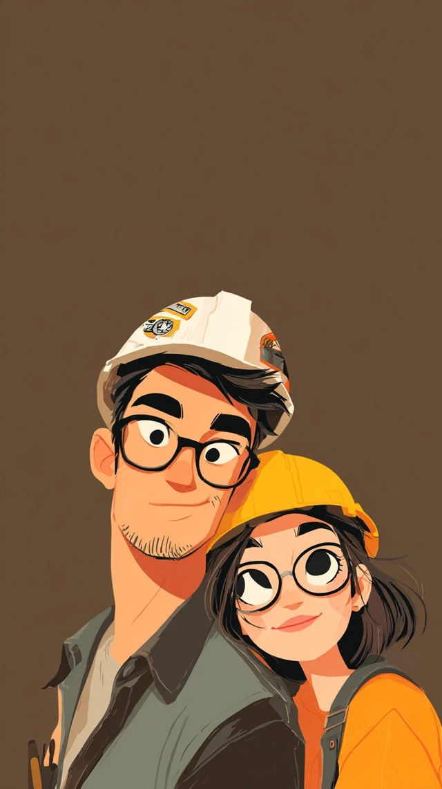 Construction Couple Avatar Illustration