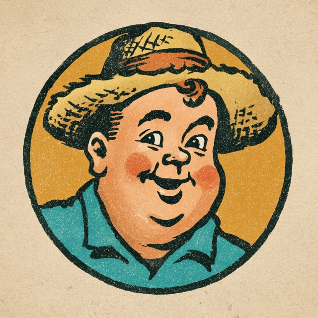 Retro Truck Stop Logo Chubby Man Straw Hat