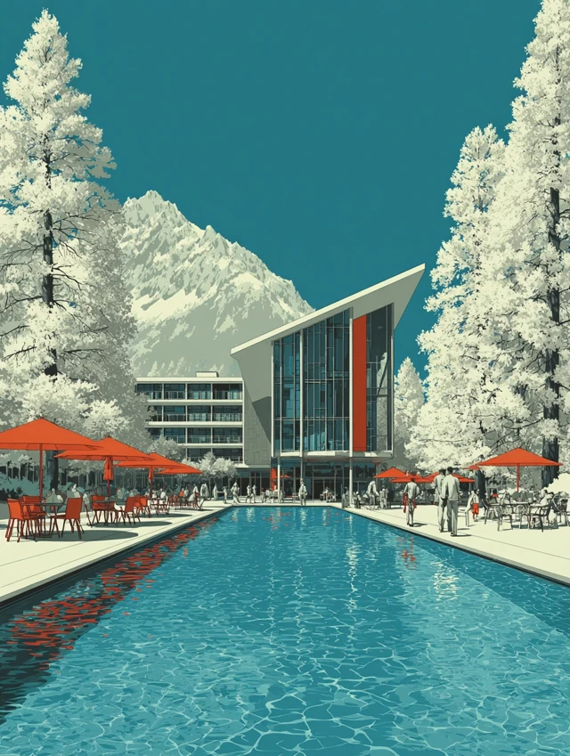 Mountain Hotel Illustration Minimalist Design