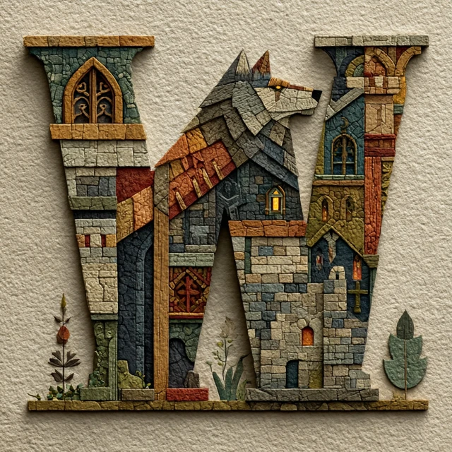 Letter W Wolf Castle Illustration Art