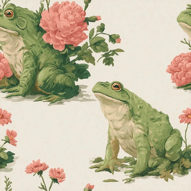 Cute Frog and Flower Seamless Pattern Illustration