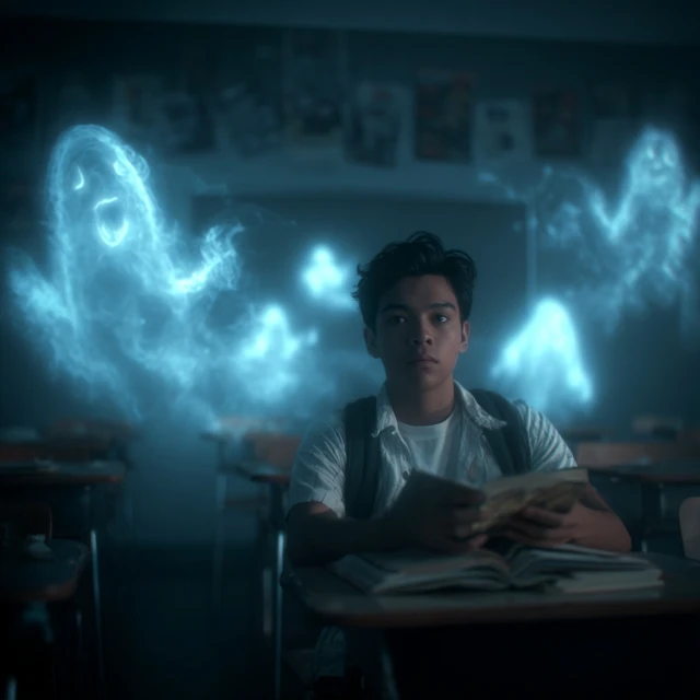 Scared Filipino Student In Haunted Classroom