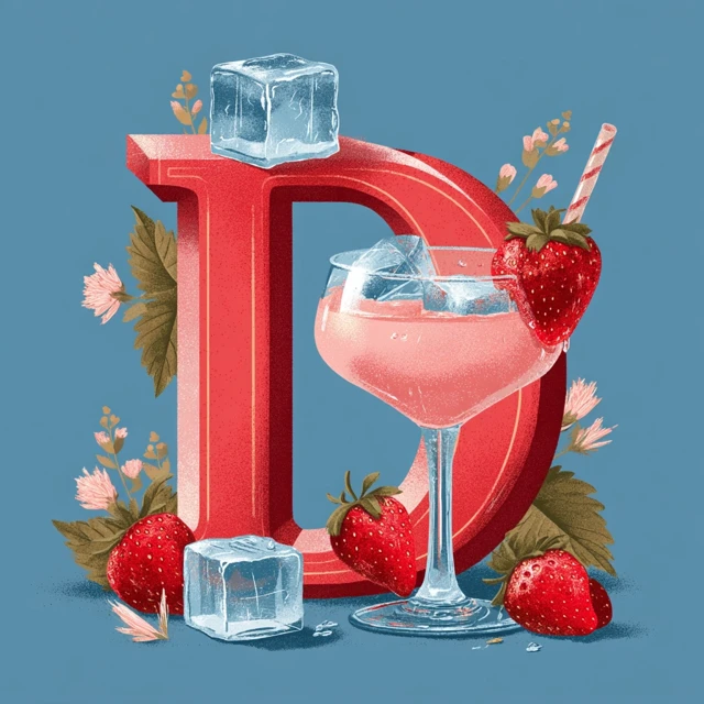 Retro Illustration of the Letter D with Strawberries