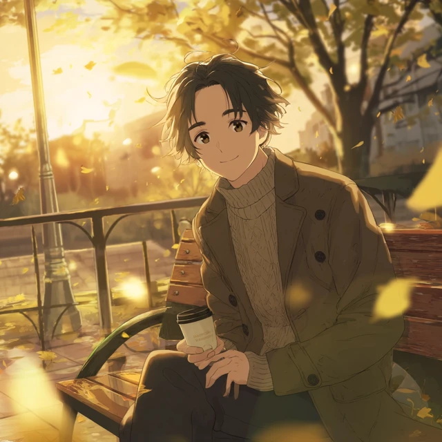 Anime Man in Park Golden Hour
