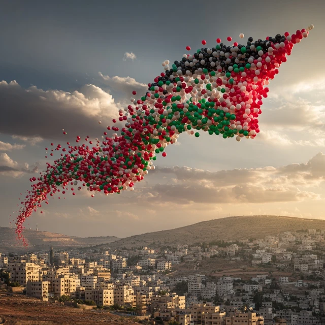 Palestine Flag Balloons Over Border Hope and Freedom