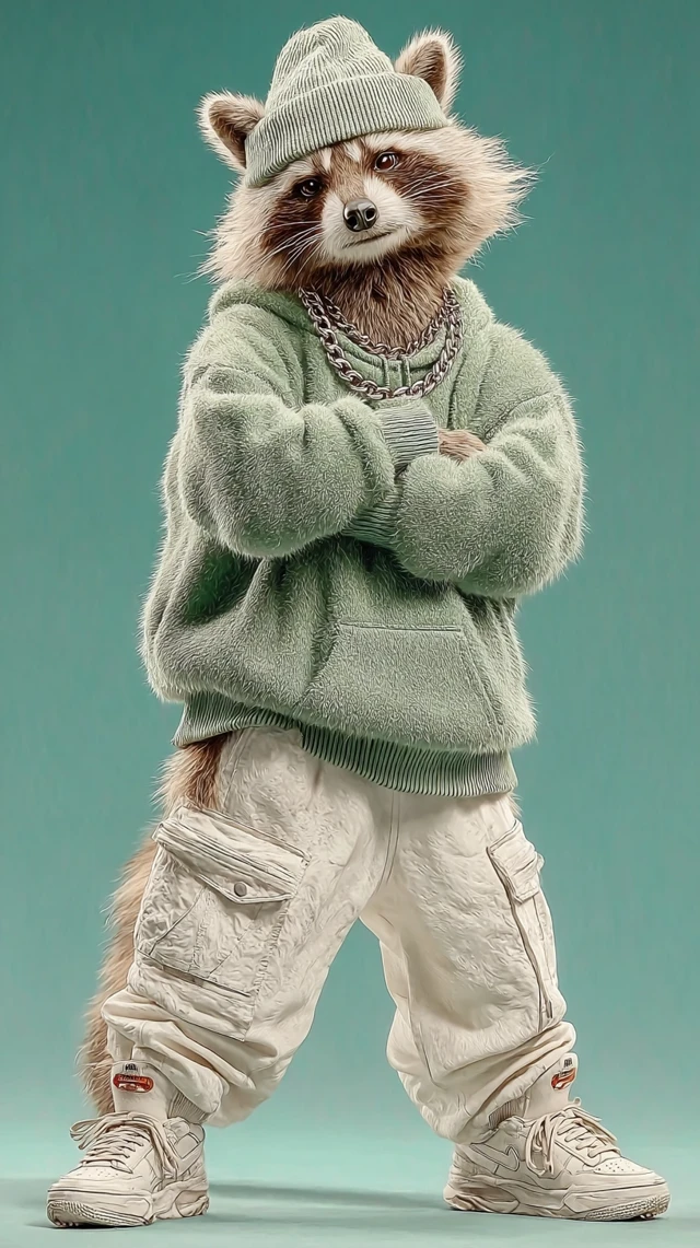Raccoon in Skater Fashion Hyperrealistic 3D Render