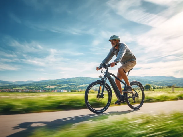 Man Riding Ebike in Spring Countryside