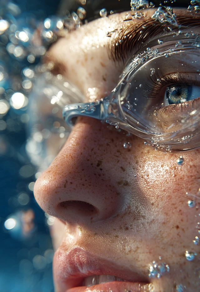 Woman Swimming Underwater with Goggles Photorealistic