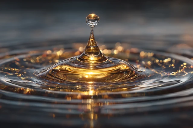 Golden Droplet Impact Photography