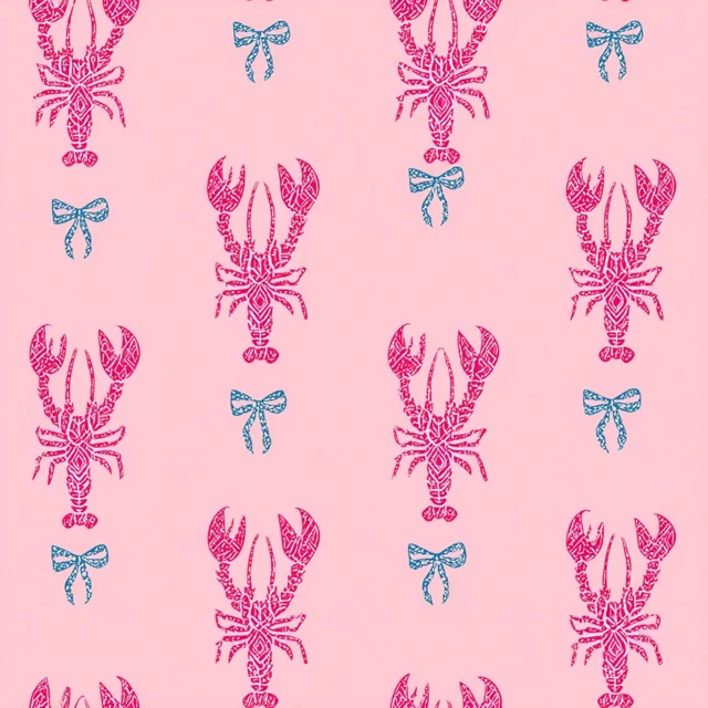 Pink Lobster Pattern with Coquette Bows and Ribbon
