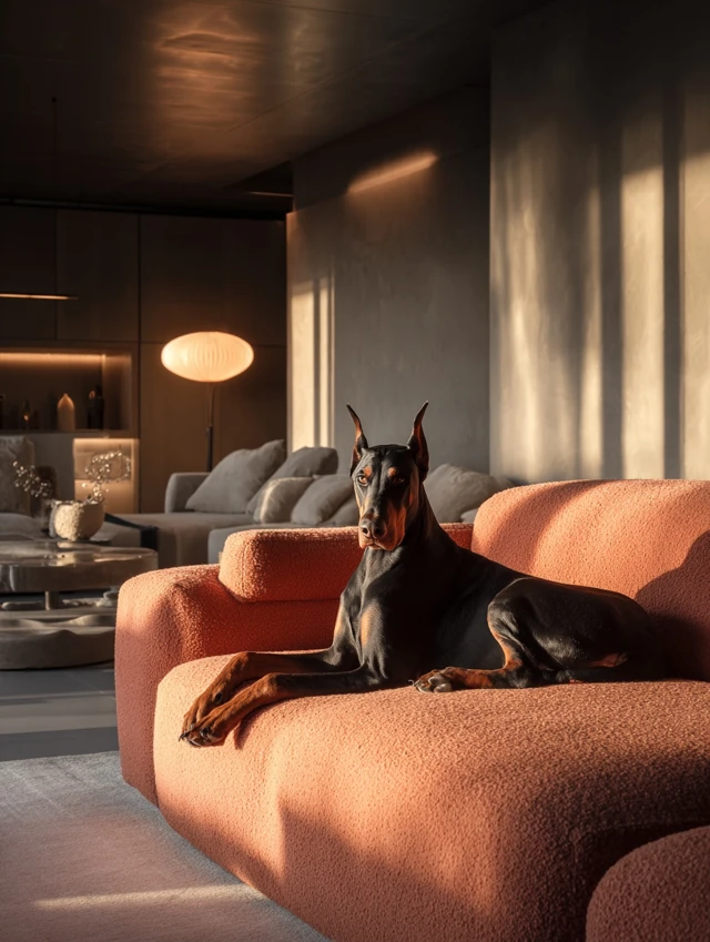 Modern Living Room with Doberman Dog
