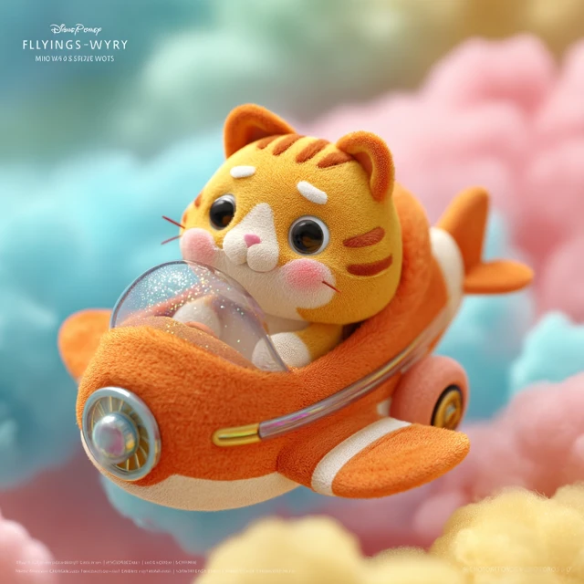 Flying Cat No 1 Disney-Style Aircraft 3D Illustration