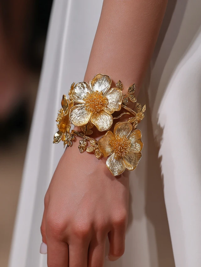 Elegant Gold Flower Bracelet at Paris Fashion Week