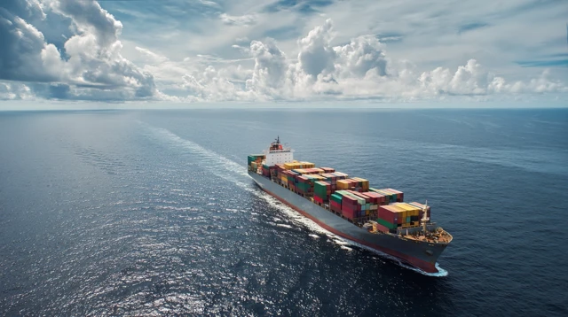 Cargo Ship Sailing on the Sea Sunny Day