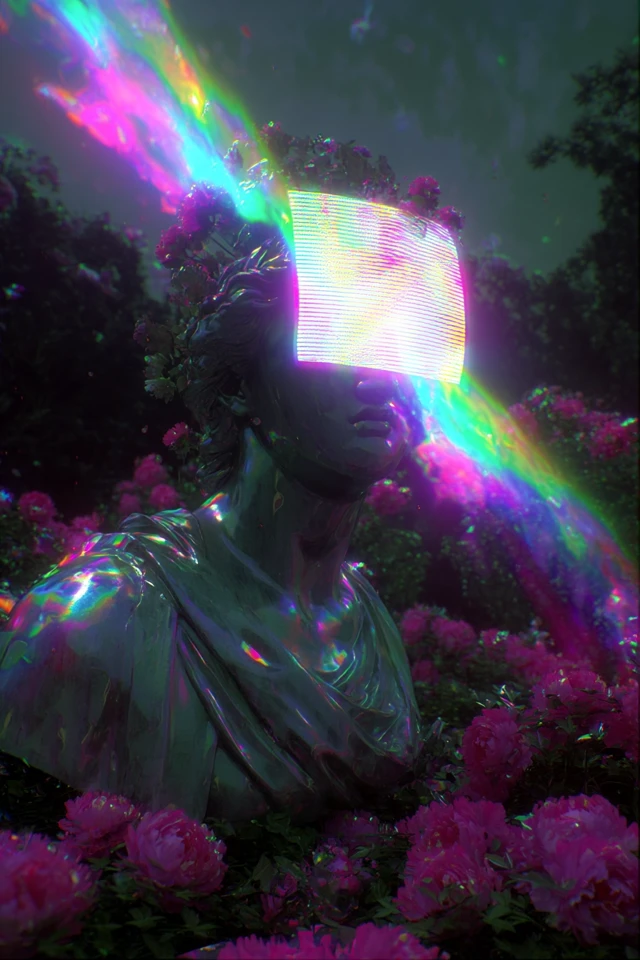 Venus in a Holographic Garden: 80s Vaporwave Art