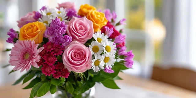 Colorful Flower Bouquet Roses Daisies Gerberas Carnations