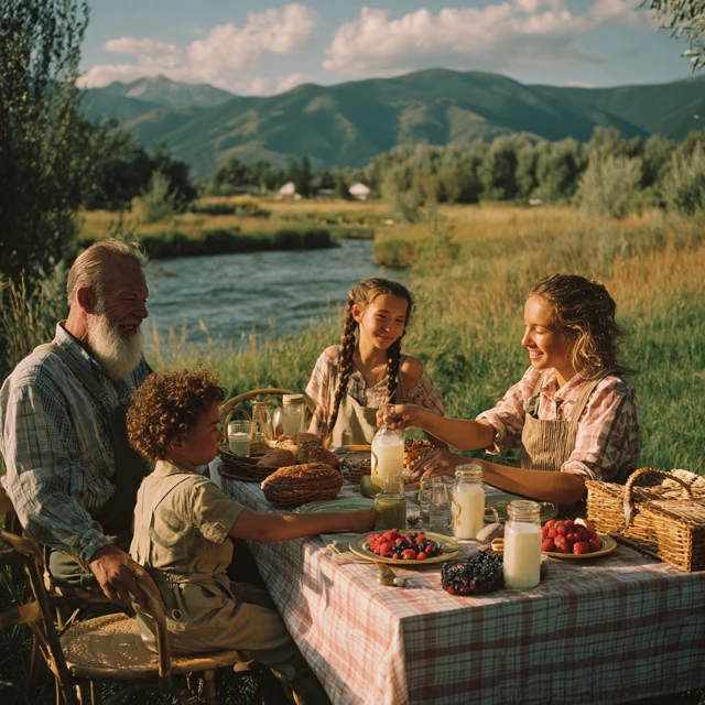 Family Picnic in the Meadow Illustration