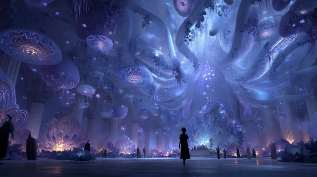 Glowing Crystal Landscape Surreal Art