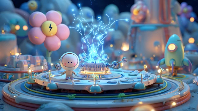 Cartoon Lunar Power Station Adorable Astronaut